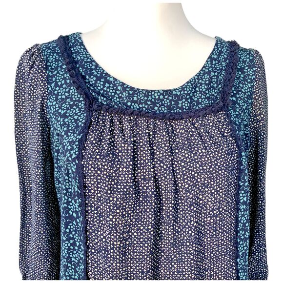 Anthropologie Holding Horses Boho Short Blue Floral Geo Print Pockets Dress Sz 0 - Picture 2 of 14